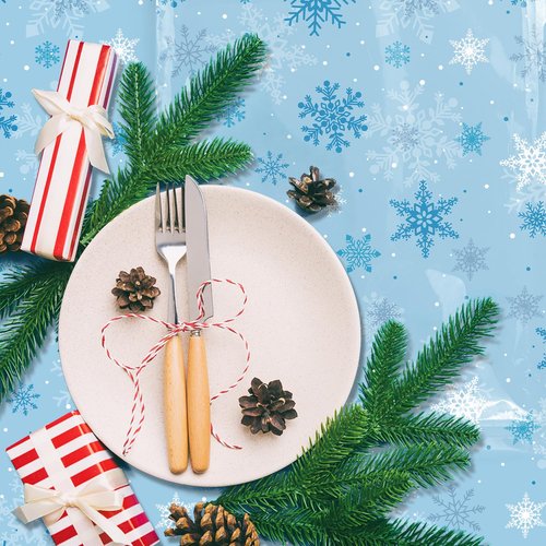 FVEOCR 4PCS Christmas Tablecloth Blue Snowflake Xmas Party Table Cover Snowflake Tablecloths Christmas Table Decorations Winter Holiday Party Supply 51X86IN