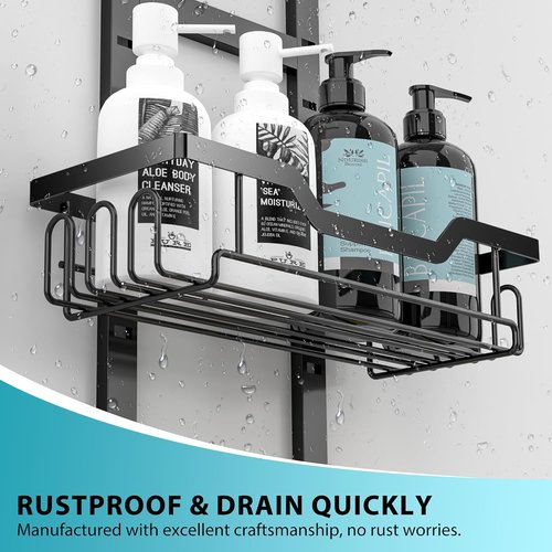 Moforoco Over The Door Shower Caddy - 3-Tier Hanging Organizer for Home & Kitchen Storage - Black