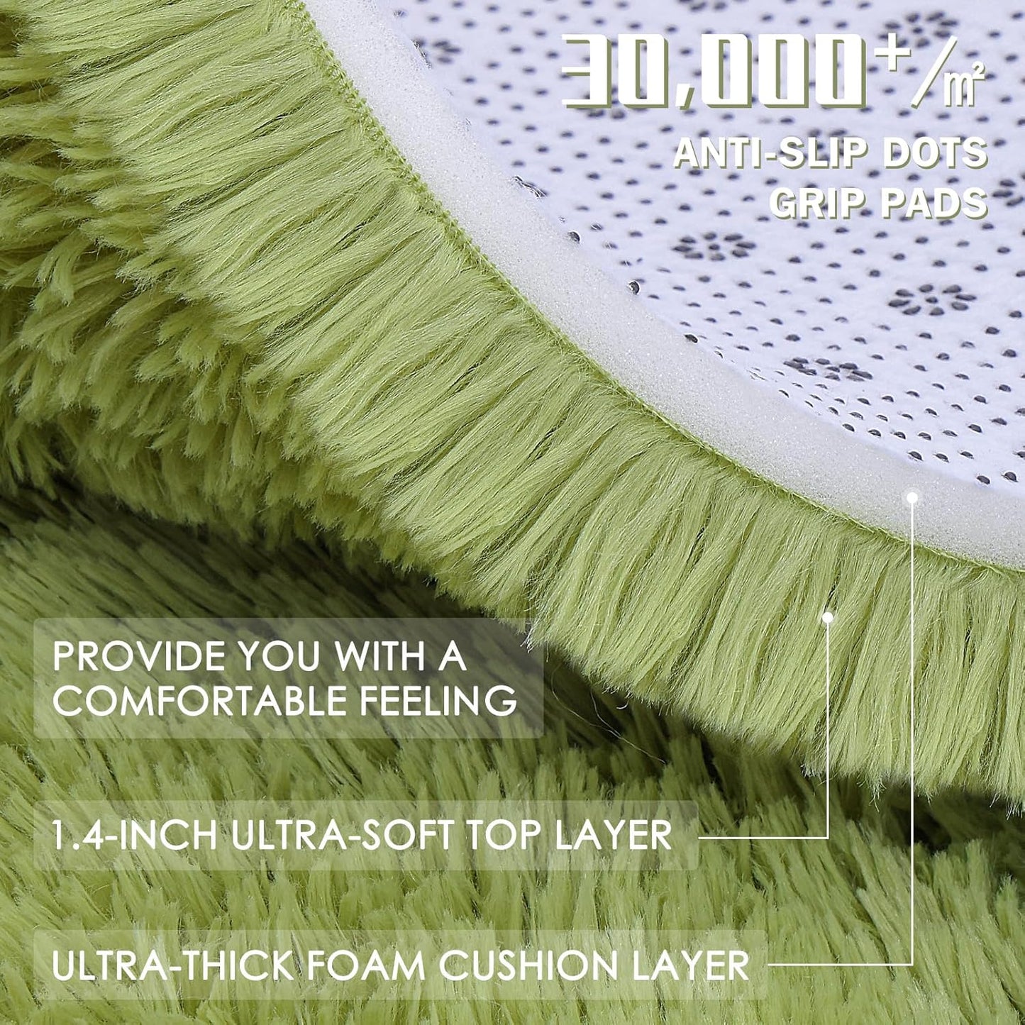 OLANLY Round Grass Green Area Rug - Soft, Fluffy, Machine Washable 2 ft Circle Carpet for Bedrooms & Nurseries