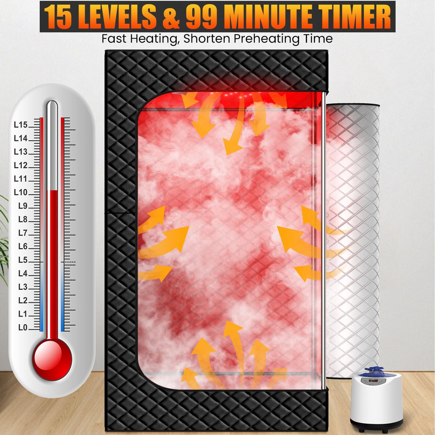 iTHERAU Infrared Home Steam Sauna Box, Portable Personal Sauna at Home with 660nm 850nm Red Light Therapy Lamp, 3L Steamer, Folding Chair, 15 Levels, Full Body Steam Saunas Room for Relaxation