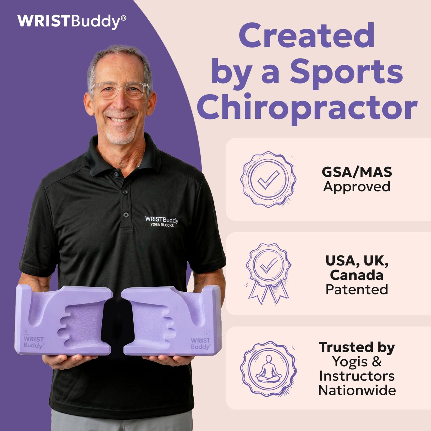 WRISTBuddy® Hand-Shaped Ergonomic Yoga Blocks for Optimal Wrist Support During Yoga, Pilates, Pushups, Planks, and Handstands - Patented Non Slip Blocks for Enhanced Stability and Comfort.