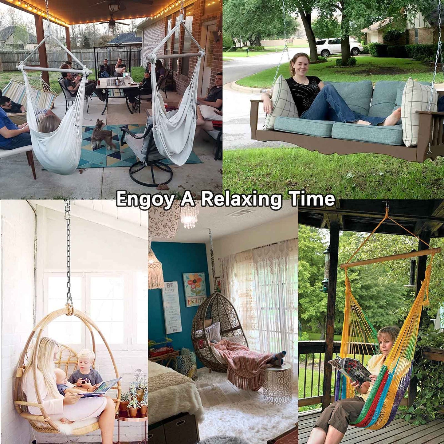 weiatas Hammock Chair Hanging Hardware Kit with Chain and Spring, Heavy Duty Porch Swing Hanger, 360 Swivel Ceiling Hooks for Punching Bag,Gym
