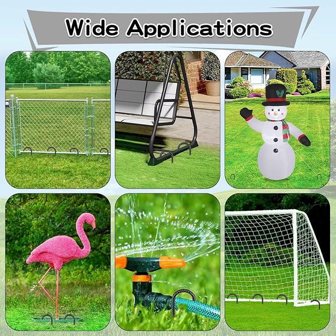 Black Rebar Stakes 12inx6mm Galvanized J Hook 10pcs – Heavy Duty Ground Tent Stakes for Fence,Bounce House,Outdoor Plants,Artificial Turf,Dog Coop,Metal Stakes for Christmas Decorations