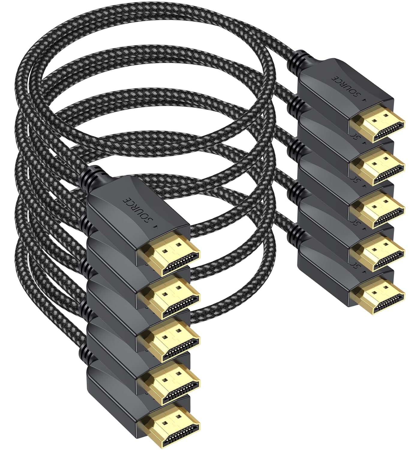 1 5-Pack 4K 2.0 4K 3D CL3 Short HDMI Cables Ft, Thin HDMI Cables Braided- High Speed Shielded HDMI Cable Male to Male