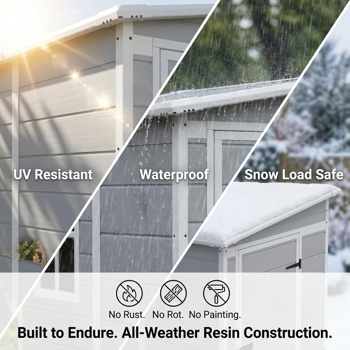 Devoko 5x4 FT Plastic Outdoor Storage Shed with Floor, Waterproof Resin Garden Shed with Lockable Door, Outside Tool Shed for Backyard, Patio, Lawn, Light Grey