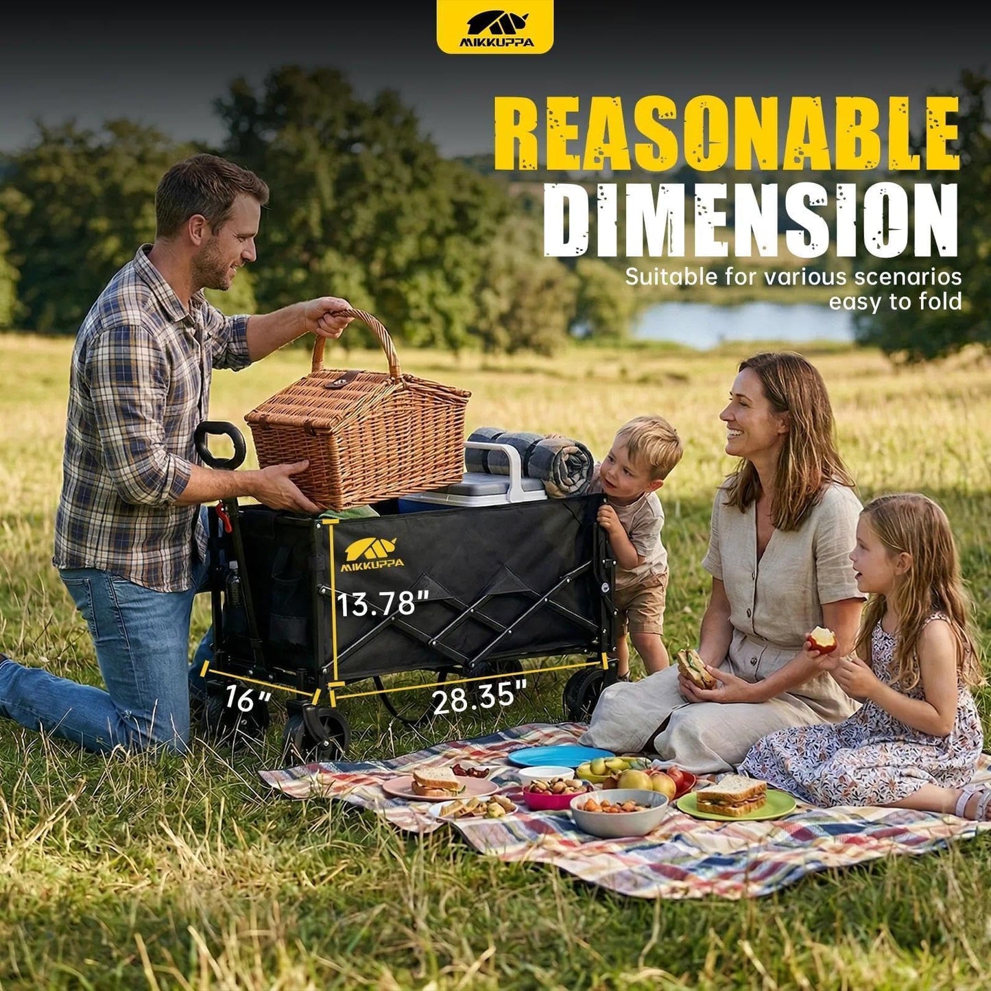 MIKKUPPA Collapsible Wagons Carts Foldable - 180L 340LBS Dog Wagon with Drop-Down Tailgate for Groceries, Heavy Duty Utility Beach Cart with Big All-Terrain Wheels for Camping, Garden, Shopping, Sport