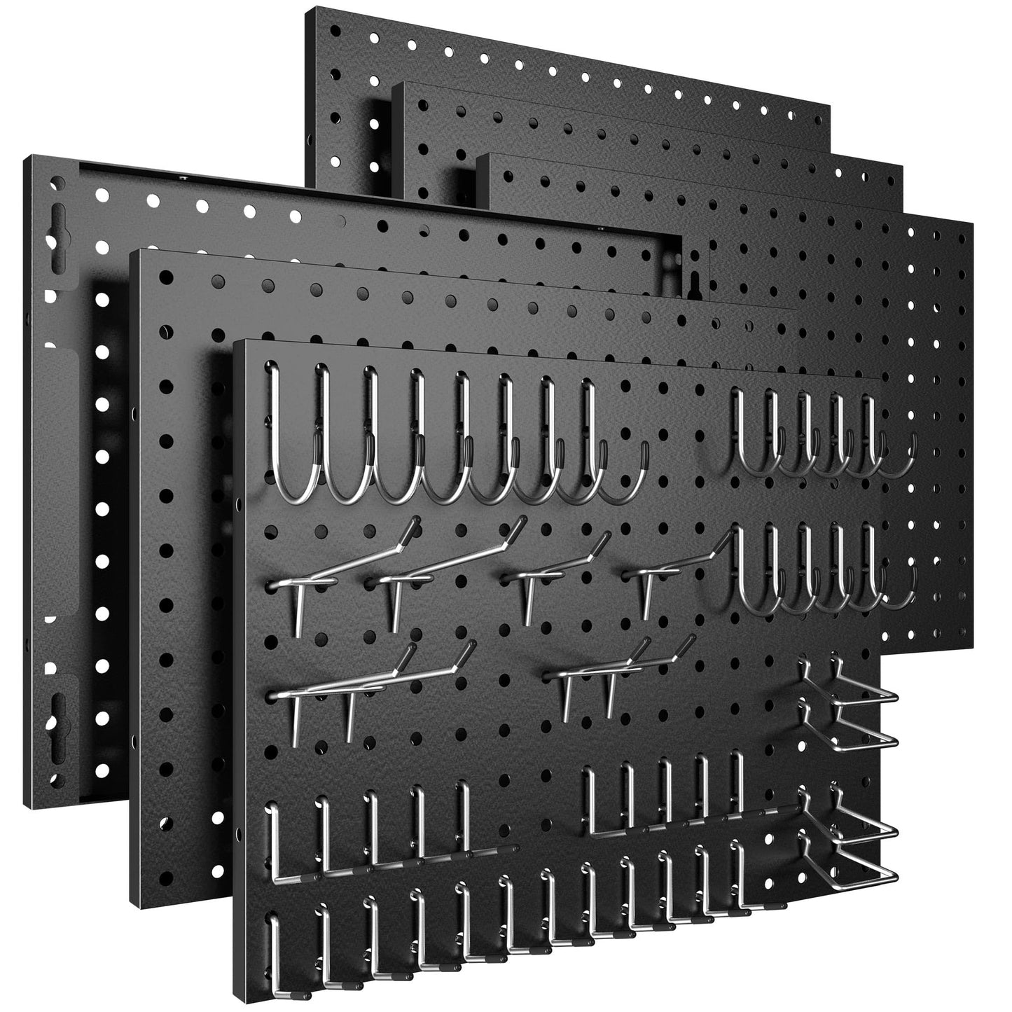 Spampur Peg Board, 6 Pack Metal Pegboard Panels Black Pegboards Wall Organizer with 50 Hooks, Heavy Duty Peg Board for Walls Home, Garage Tool Storage, Office Organization, Craft Room, Kitchen