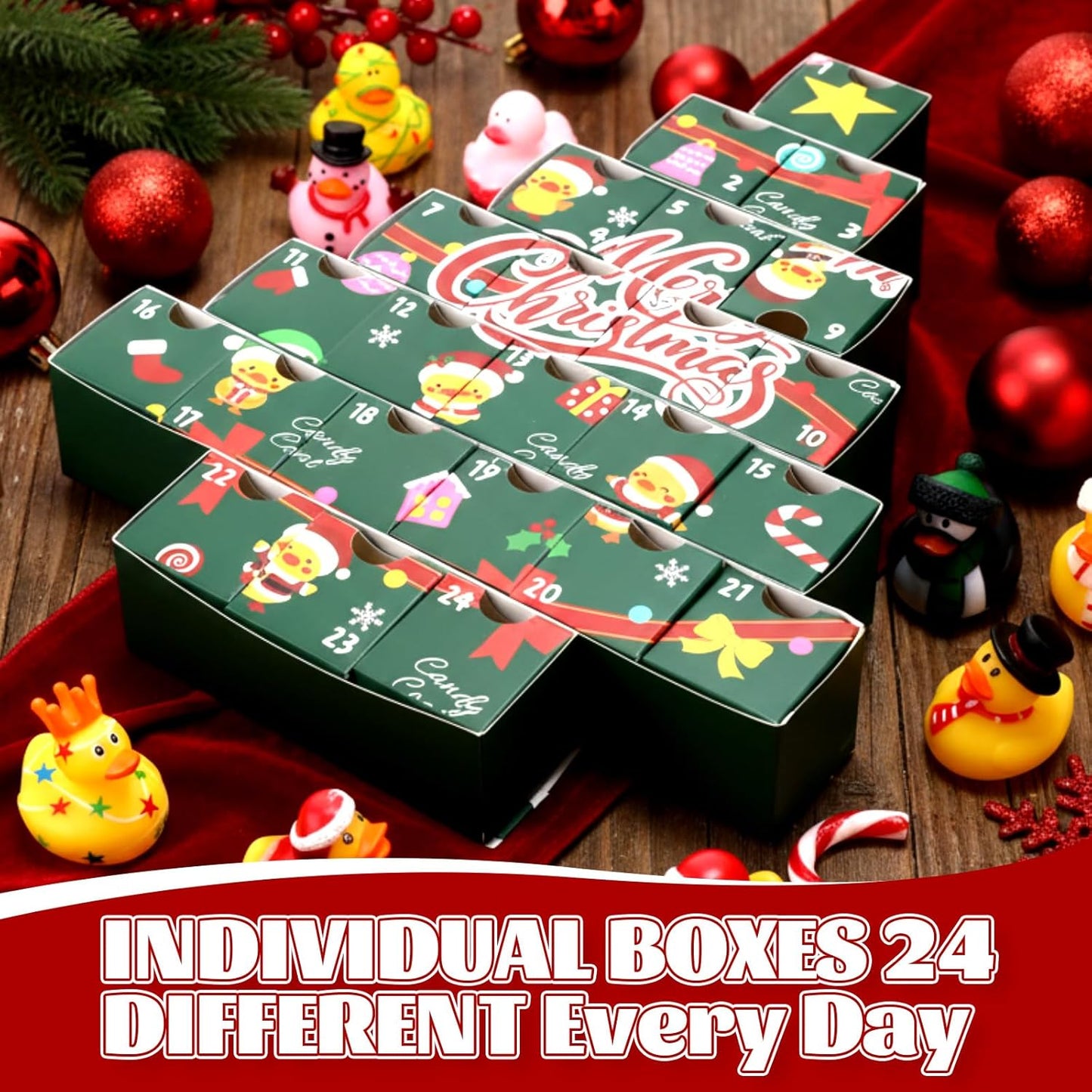 Sotiff Christmas Rubber Duck Bath Set - 24 Pcs Advent Calendar Surprise Ducky Gifts | Yellow-Green
