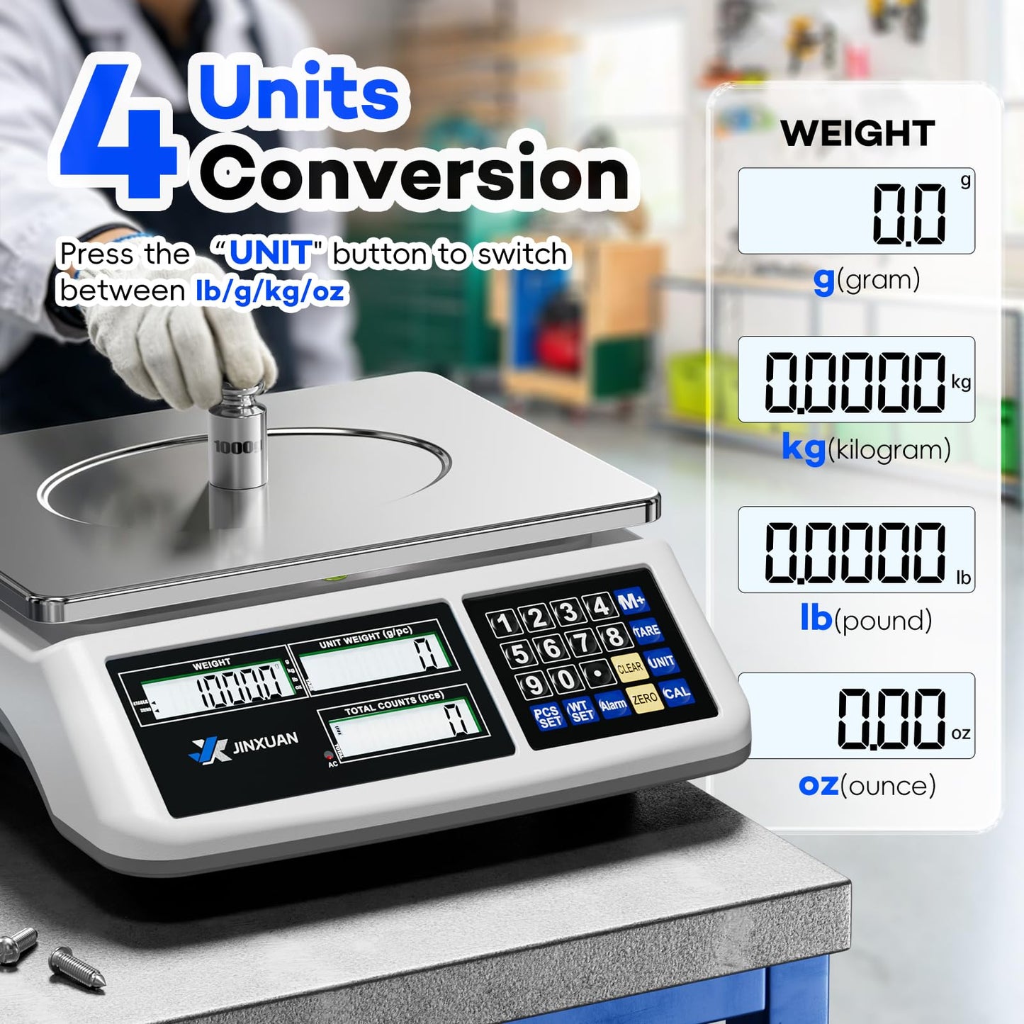 JINXUAN Counting Scale 88lb/40kg x 0.5g Industrial Scale lb/oz/g/kg Digital Parts Scale with Dual LCD Display, Rechargeable Inventory Scale for Small Parts Coins Pieces Tickets, Precision Gram Scale