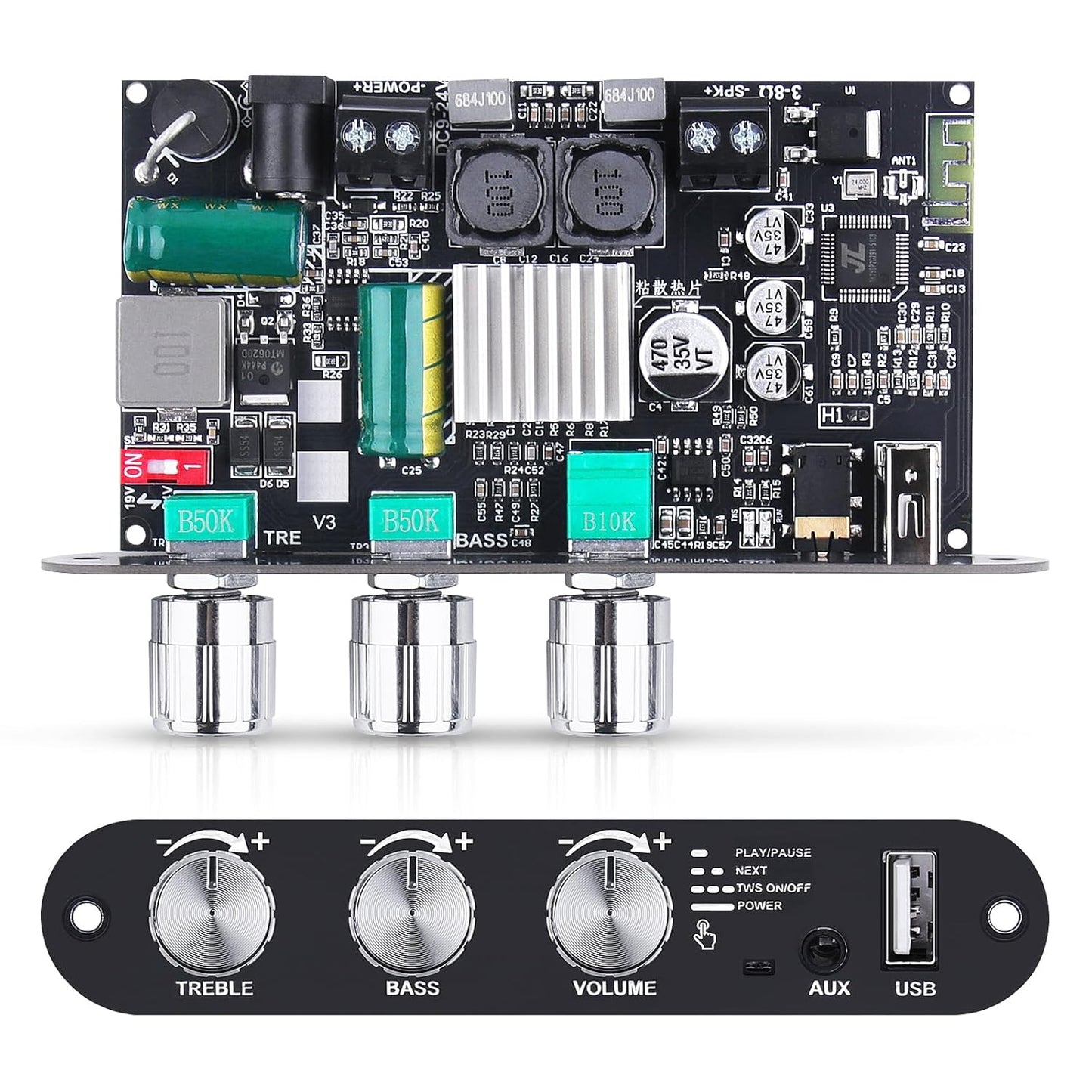 2 Pack ZK-1001U 5.3 100W 9-24V Bluetooth Mono Amplifier Board with TWS & Boost Circuit, Mini Audio Amp for Home Outdoor