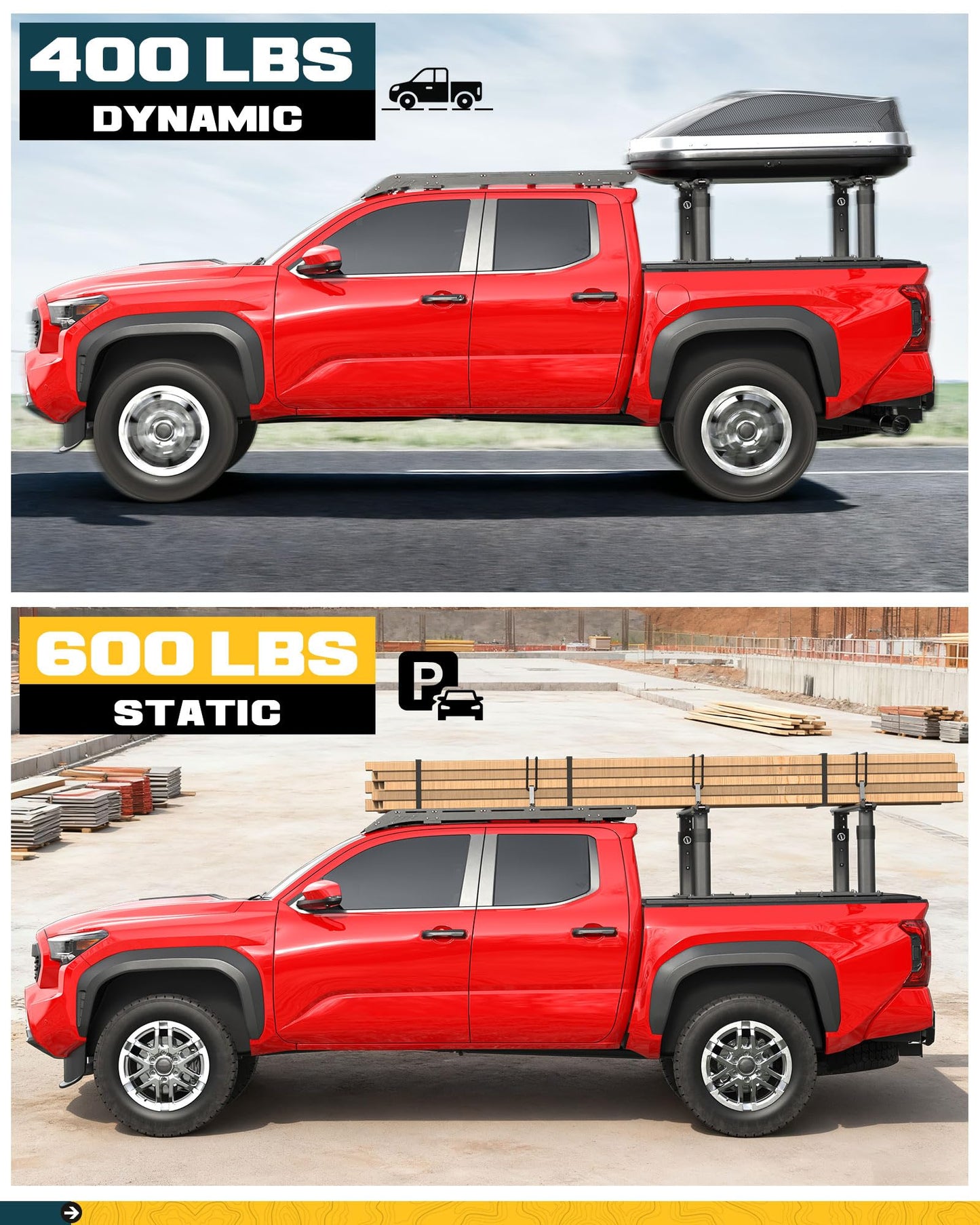 TRUMGETA Truck Bed Rack Fit for Tacoma Gladiator Mid Size Pickups Compatible with Tonneau Cover w/T-Slot Rails, Adjustable 19"-25" Aluminum Truck Ladder Rack Fits Lumber Pipes Kayak