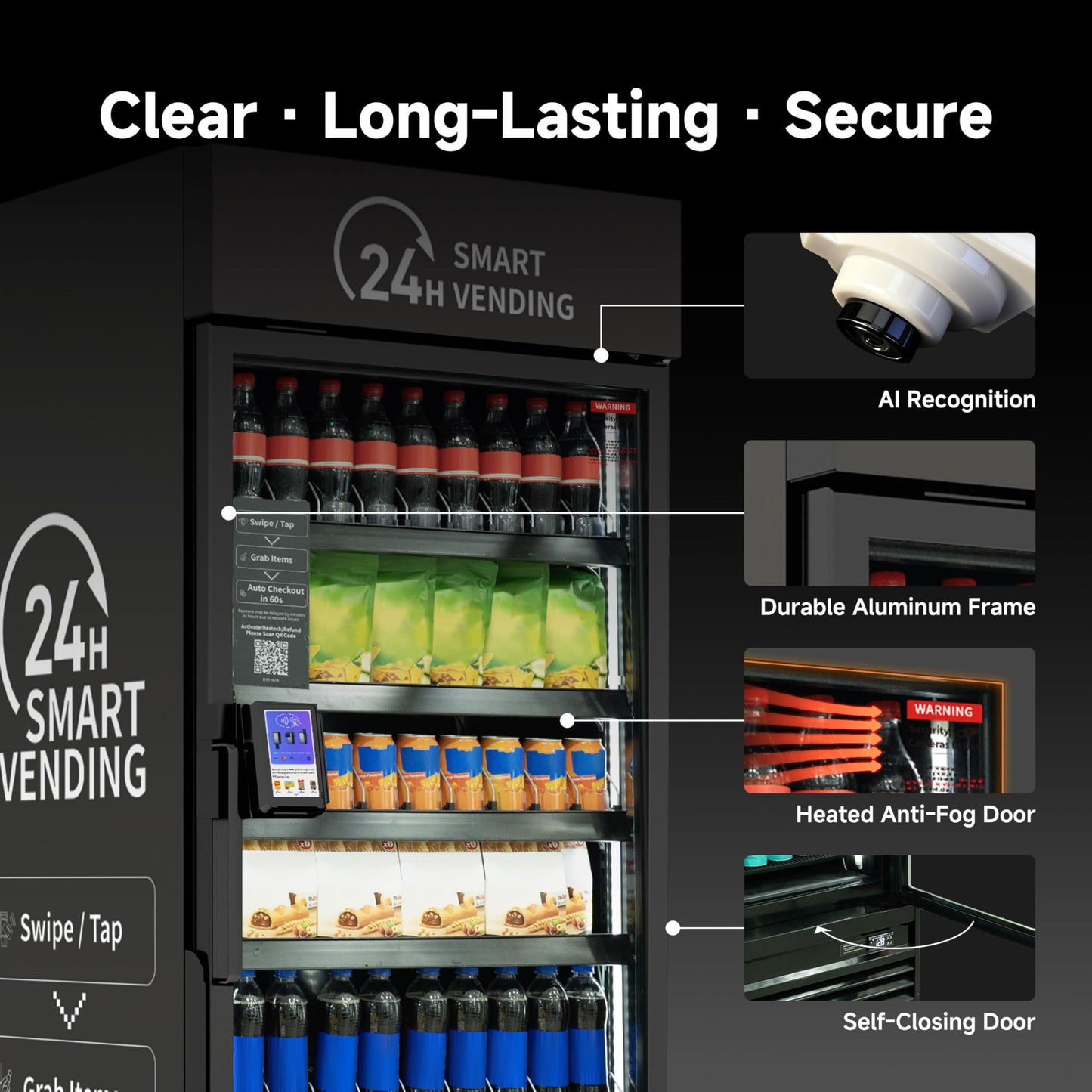 HAHA Vending Vending Machine Combo,Smart Refrigerated Vending Machine with Touch Card Reader US542(Black, Pro)