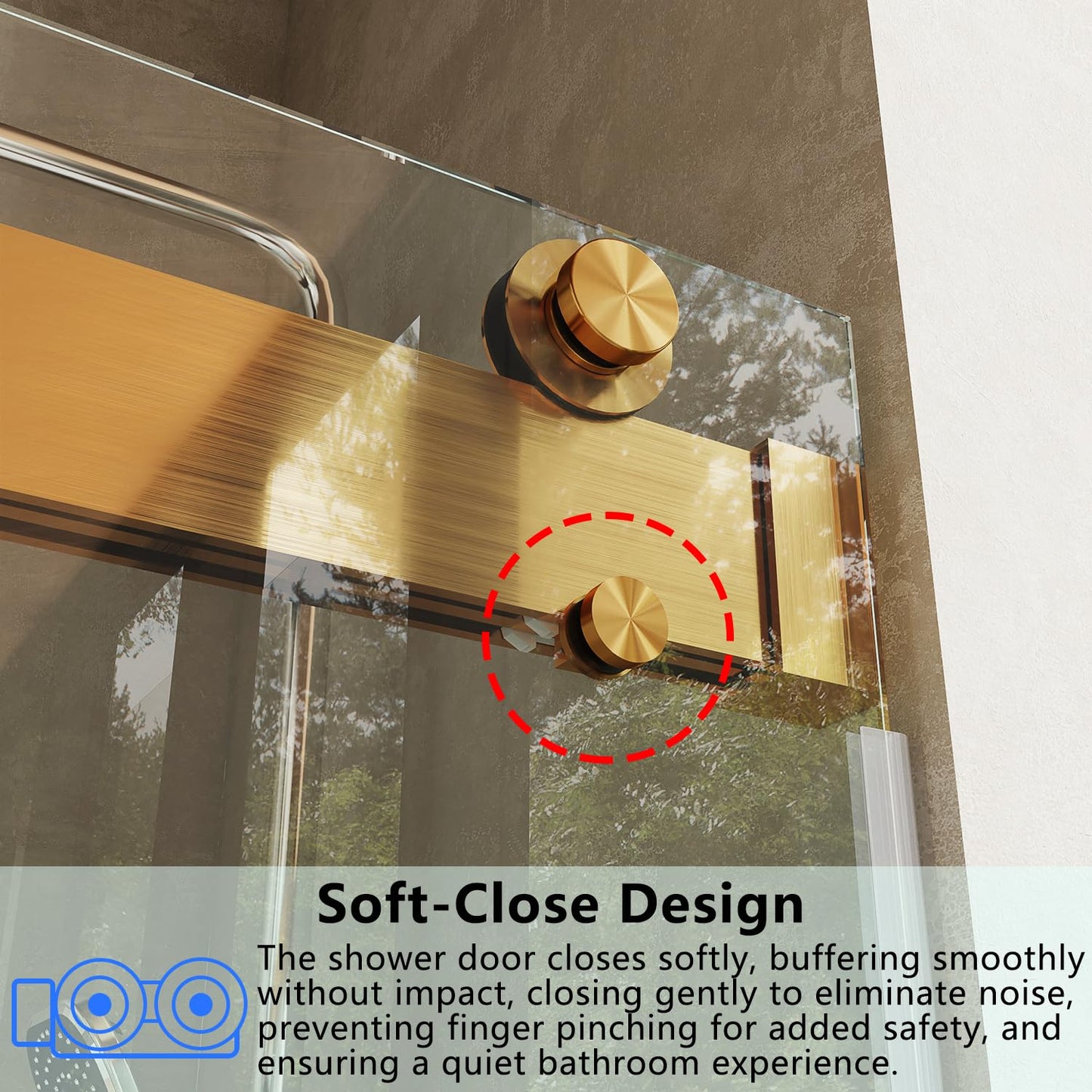 CRISSENSSI Frameless Soft Close Shower Door, 56"-60 "W, 76 "H, 3/8" (10mm) Clear Tempered Glass, Double Sliding Doors, Brushed Gold Finish.