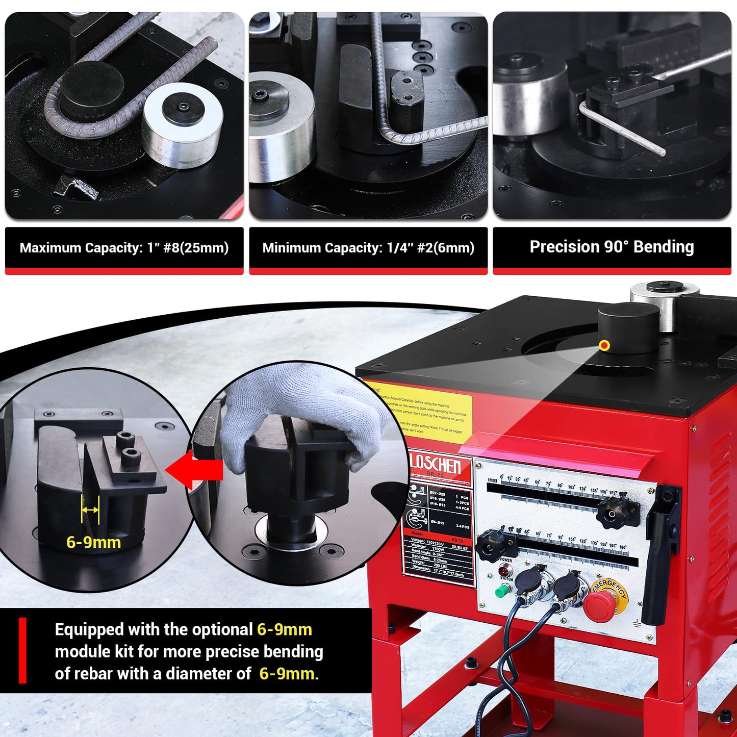 LOSCHEN Electric Hydraulic Rebar Bender,Bending Angle 0-180 Degrees,Bending up to 1 Inch #8 6-25mm Rebar,with Foot Pedal and Height Enhancement Bracket,1700W Desktop Electric Rebar Bender