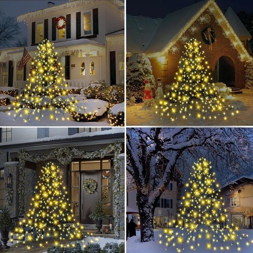 Easy Christmas Lights - 420 LED Waterfall Tree Topper | 8.2FT, 12 Lines, 8 Modes & Timer, Waterproof for 6FT Xmas Tree (Warm White)