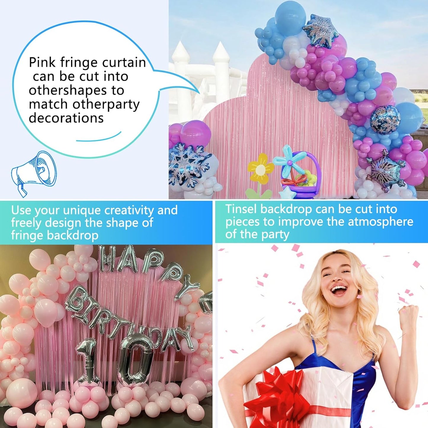 Pastel Pink Foil Fringe Curtain Backdrop - 3.3x8.2ft Party Decorations | Perfect for Birthdays & Celebrations