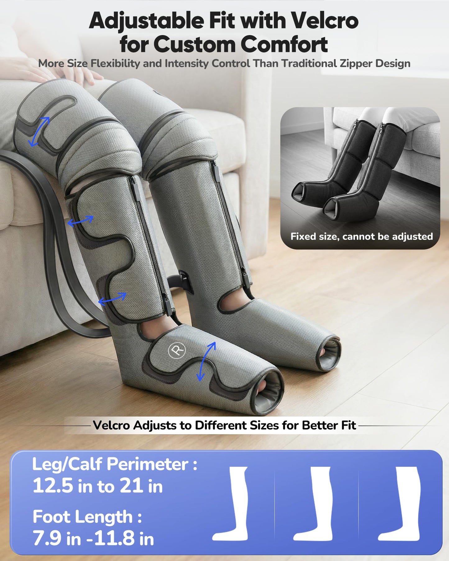 BESTJEEF Air Compression Leg Massager with Heat : Leg Massager for Circulation and Pain Relief - Sequential Compression Boots with 9 Intensity, 4 Modes, 3 Heating, Vibration, for Men Women