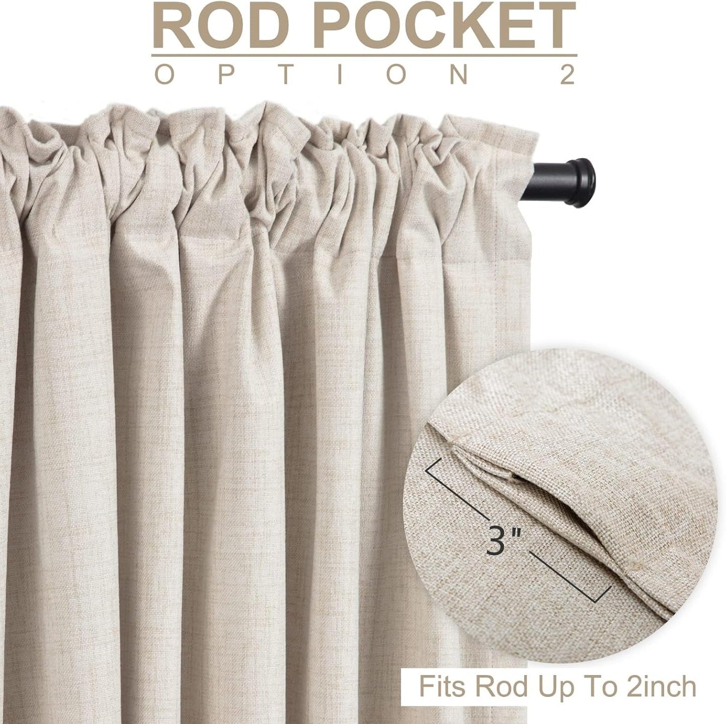 Skiennix 100% Blackout Linen Curtains - Thermal Insulated Drapes, 50" W x 96" L, Cream - 2 Panels Set
