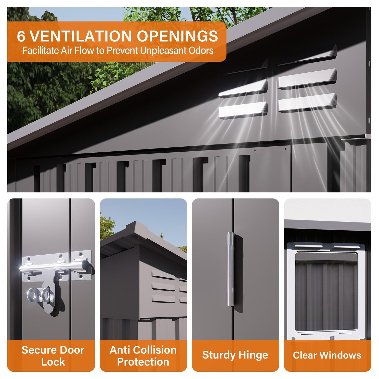 Outdoor Metal Storage Shed, Galvanized Steel Garden Shed with Sloped Roof & Vents, Waterproof Rust-Resistant Backyard Tool Shed for Patio Lawn Garden Trash Can Storage, Easy Assembly