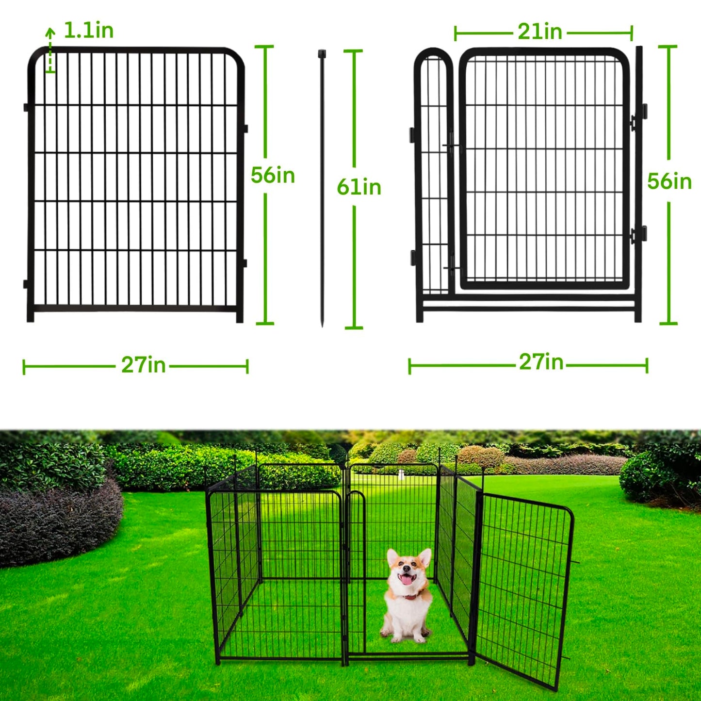 Getlay Tall Garden Fences and Borders for Dogs, 4.6ft High Dog Fence, 6 Panels Total 13.3 Ft Long, Gate 21 inches Wide with Low Sills. Modular Fencing, Dog Fence Outdoor for Yard