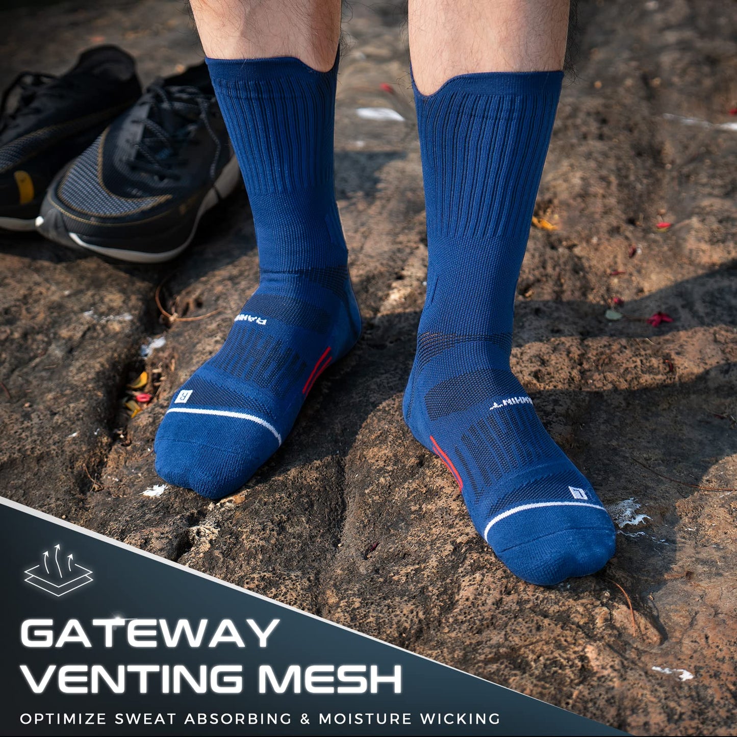 Rahhint Compression Running Socks 3 Pairs, Cushion Crew Socks, Anti-Blister Moisture Wicking Athletic Hiking Basketball Socks