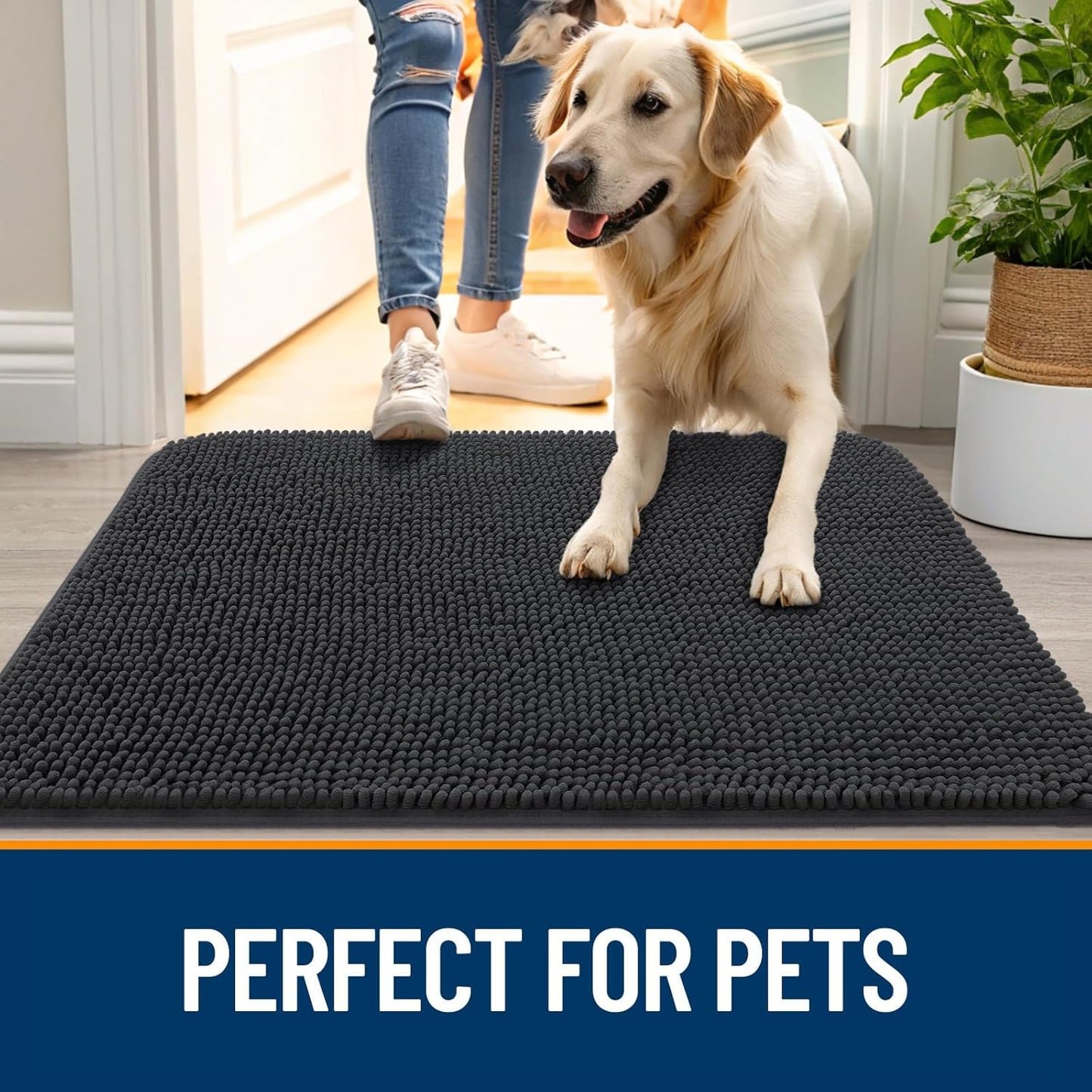OLANLY Dog Door Mat - Absorbent Non-Slip Washable Doormat for Muddy Paws | 40x24 Dark Grey