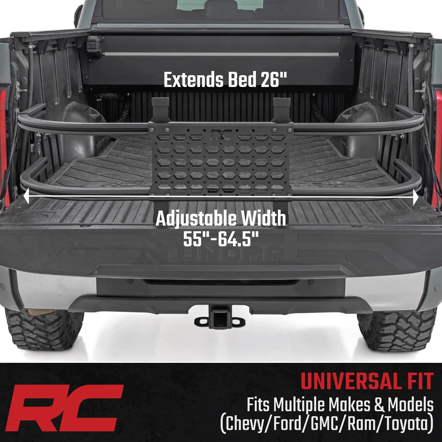 Rough Country Truck Bed Extender - 26" Cargo Extension with Flip-in Containment for Chevy, Ford, GMC, Ram, Toyota Trucks (55"-64.5" Bed Openings)