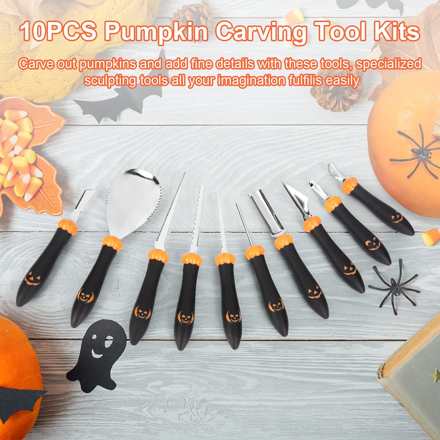 Pumpkin Carving Kit Tools Halloween, CHRYZTAL Professional Heavy Duty Carving Set, Stainless Steel Double-side Sculpting Tool Carving Kit for Halloween Decoration Jack-O-Lanterns, Gift for Halloween