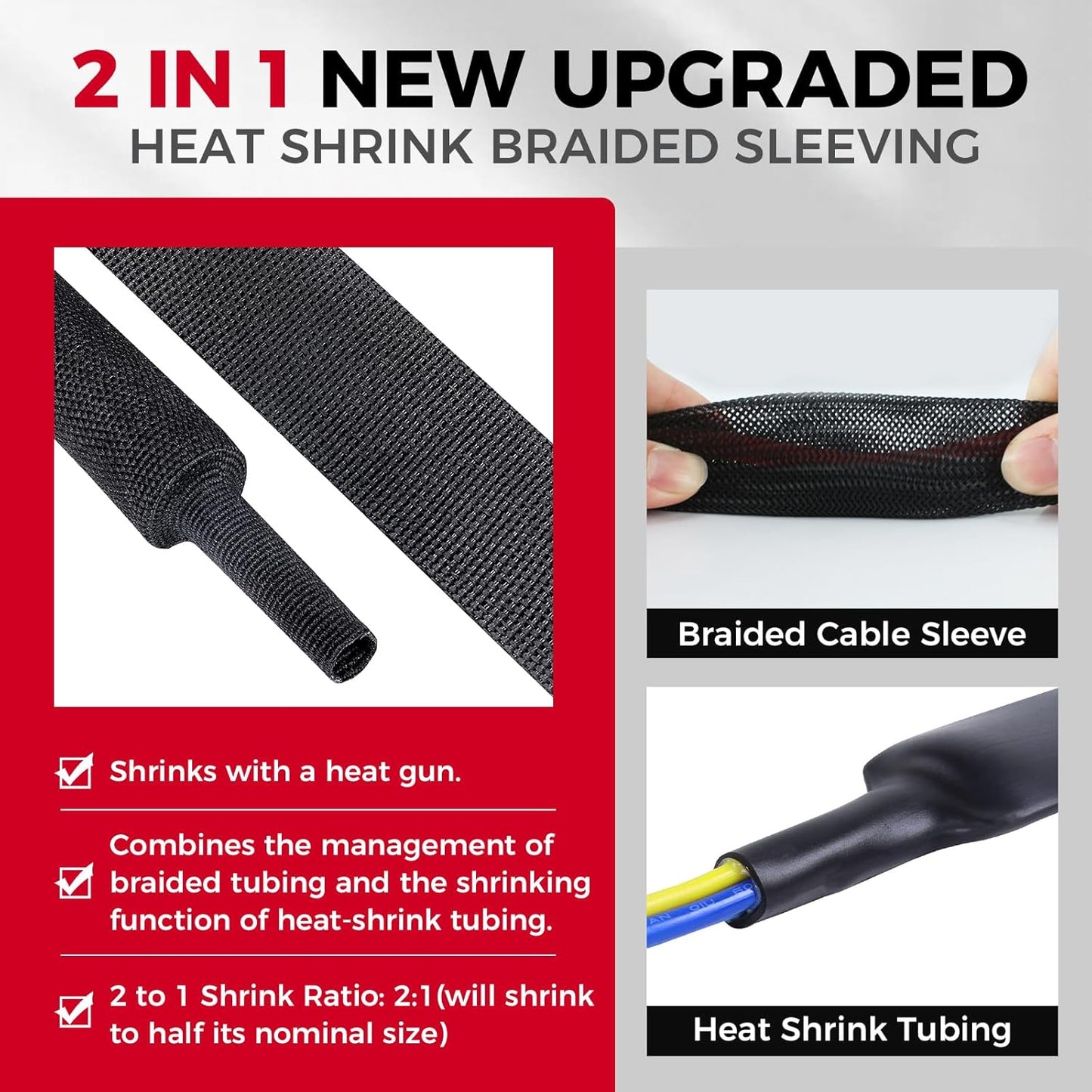 Sonoreboom 1" 18 2 1 - feet Braided Cable Management Sleeve in Heat Shrink Fabric Tube Wrap Organizer Cover