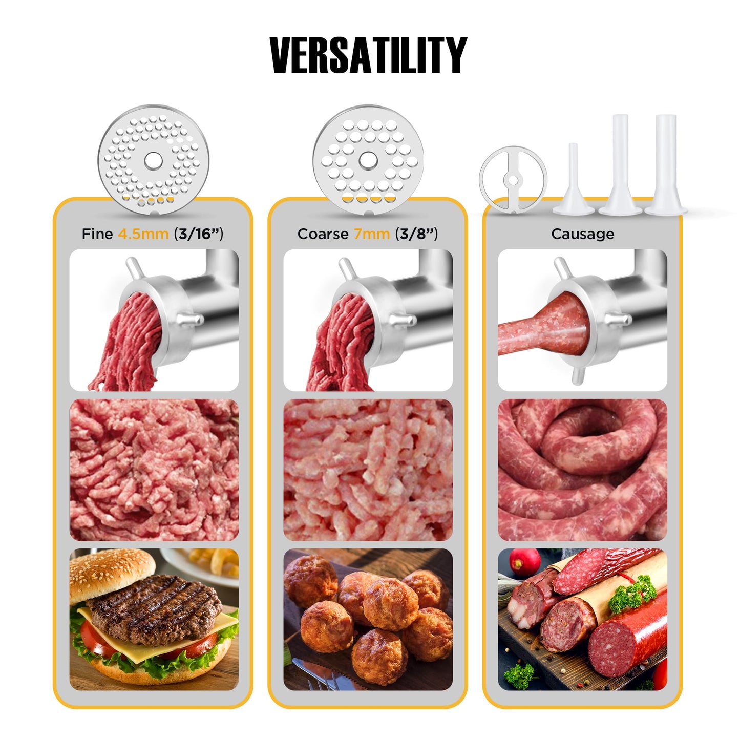 TOOGOOD #22 Commercial Meat Grinder, Heavy Duty Electric Meat Grinder Stainless Steel, 1 HP 1100W Sausage Stuffer with 4.5mm/10mm Grinding Plates, Sausage Tubes & Meat Stomper