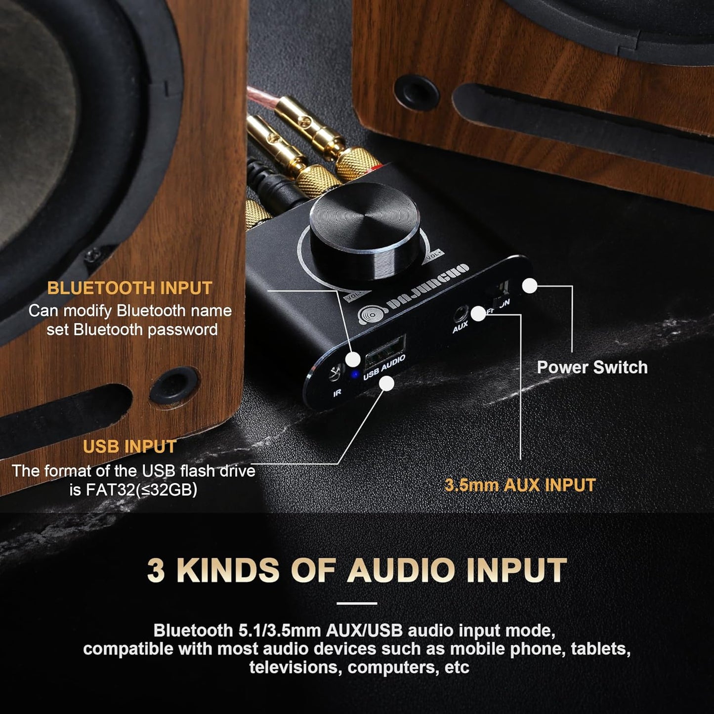 X50H 50W+50W 2.0 TPA3116D2 19V4.74A Bluetooth Amplifier Power Output with Remote Control, Stereo Bluetooth Amplifier