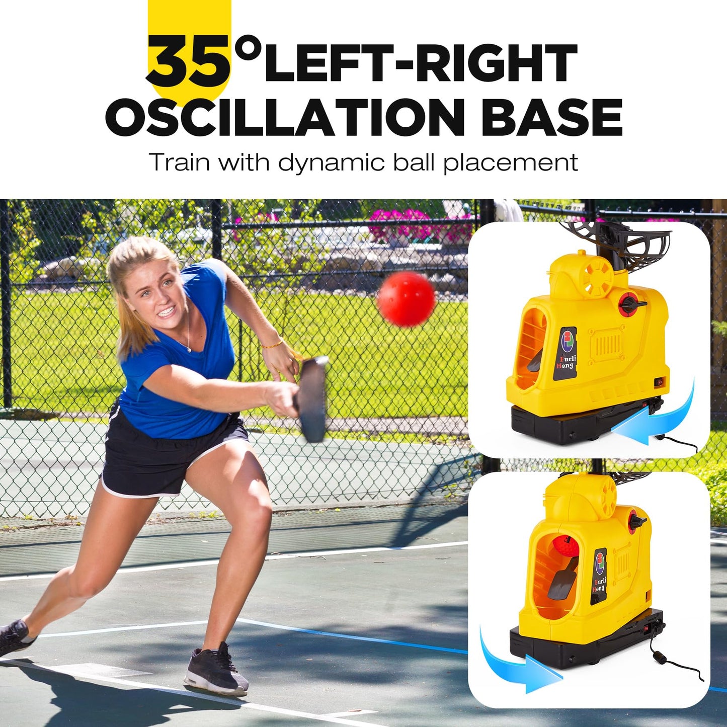 Furlihong 681TPCBH 4 in 1 Baseball Pickleball Tennis Cricket Toss Machine – Auto Oscillation, 4 Distance Gears, Adjustable Stand, Battery/AC/Power Bank Powered, for Beginners