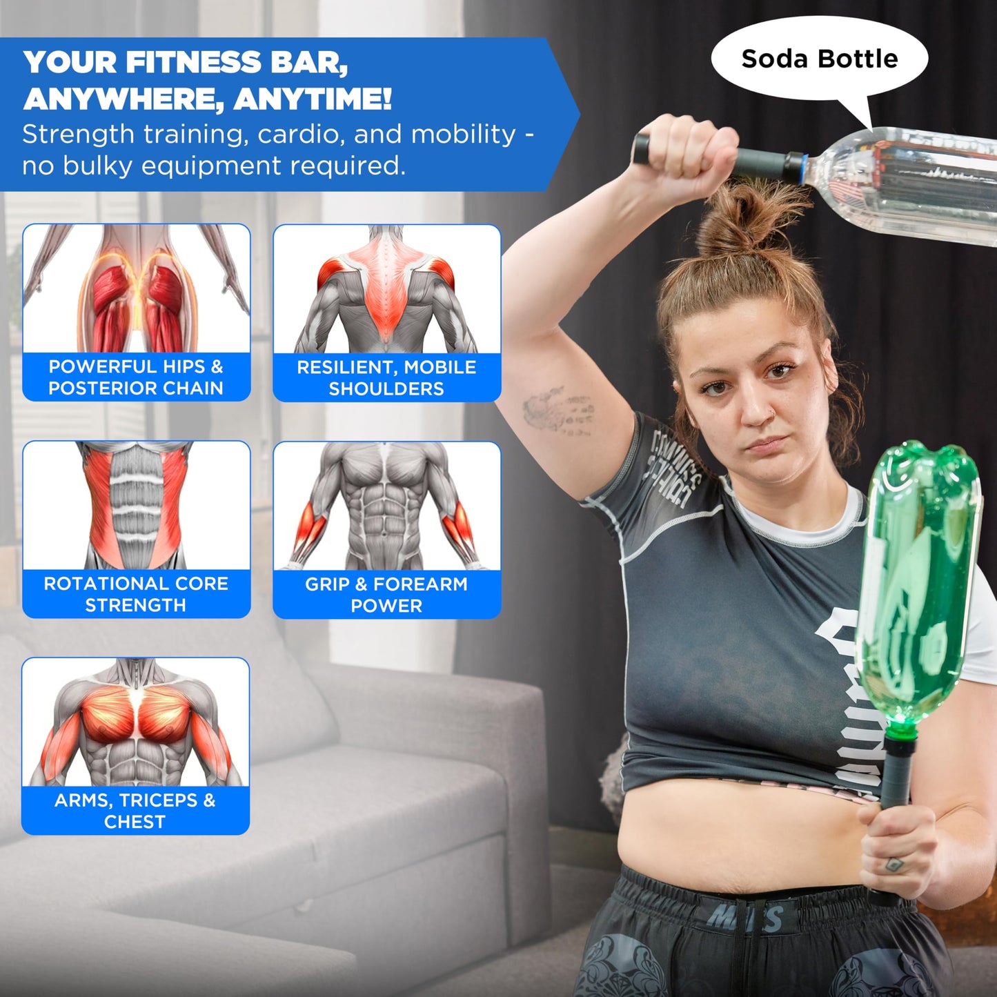 Dumbbars Modular Fitness Bar – 6-in-1 Portable Home Gym System for Clubbell, Mace, Forearm Training, Jump Rope, Dumbbell & Barbell | Adjustable Weight Bar for Strength, Posture & Full Body Workouts