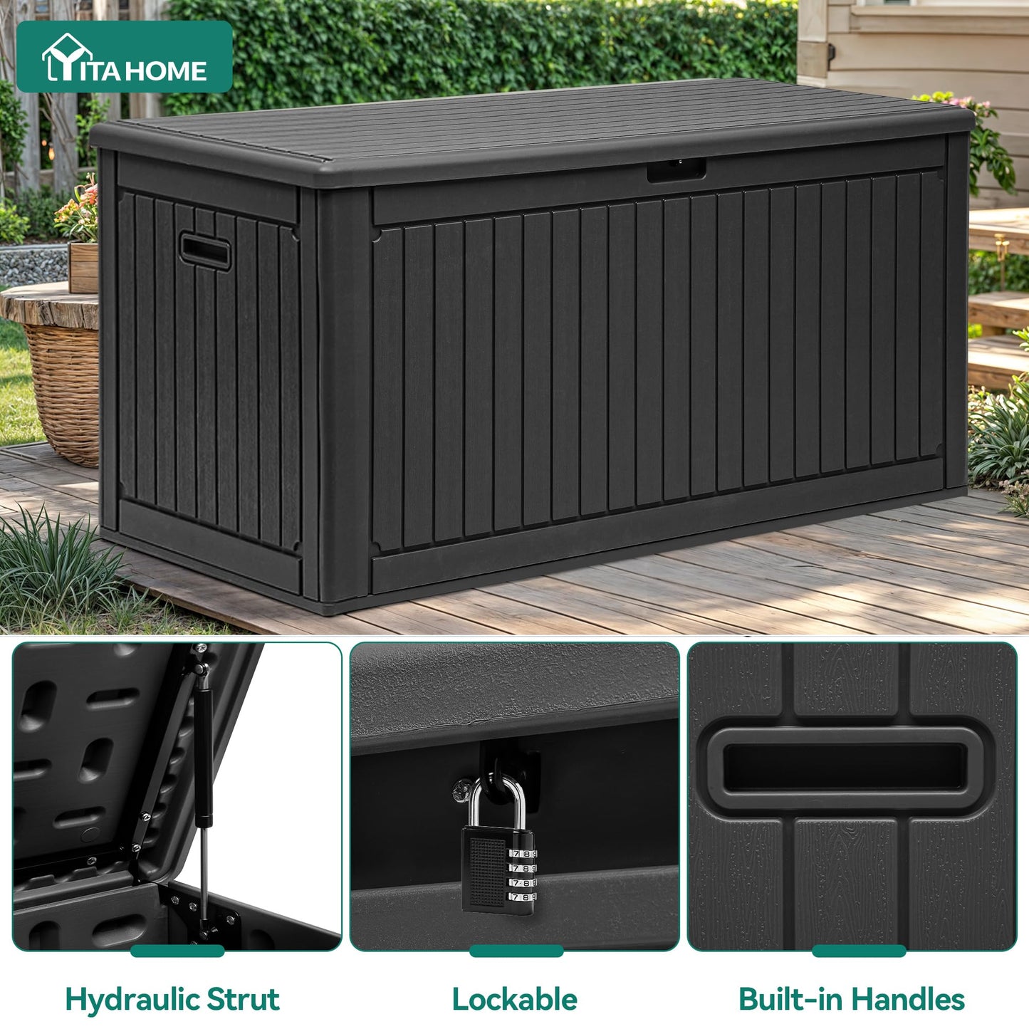 YITAHOME 320 Gallon Large Deck Box with Divider & Side Handles, Outdoor Double-Wall Storage for Patio Furniture Cushions, Garden Pool Accessories, Water Resistant & Lockable