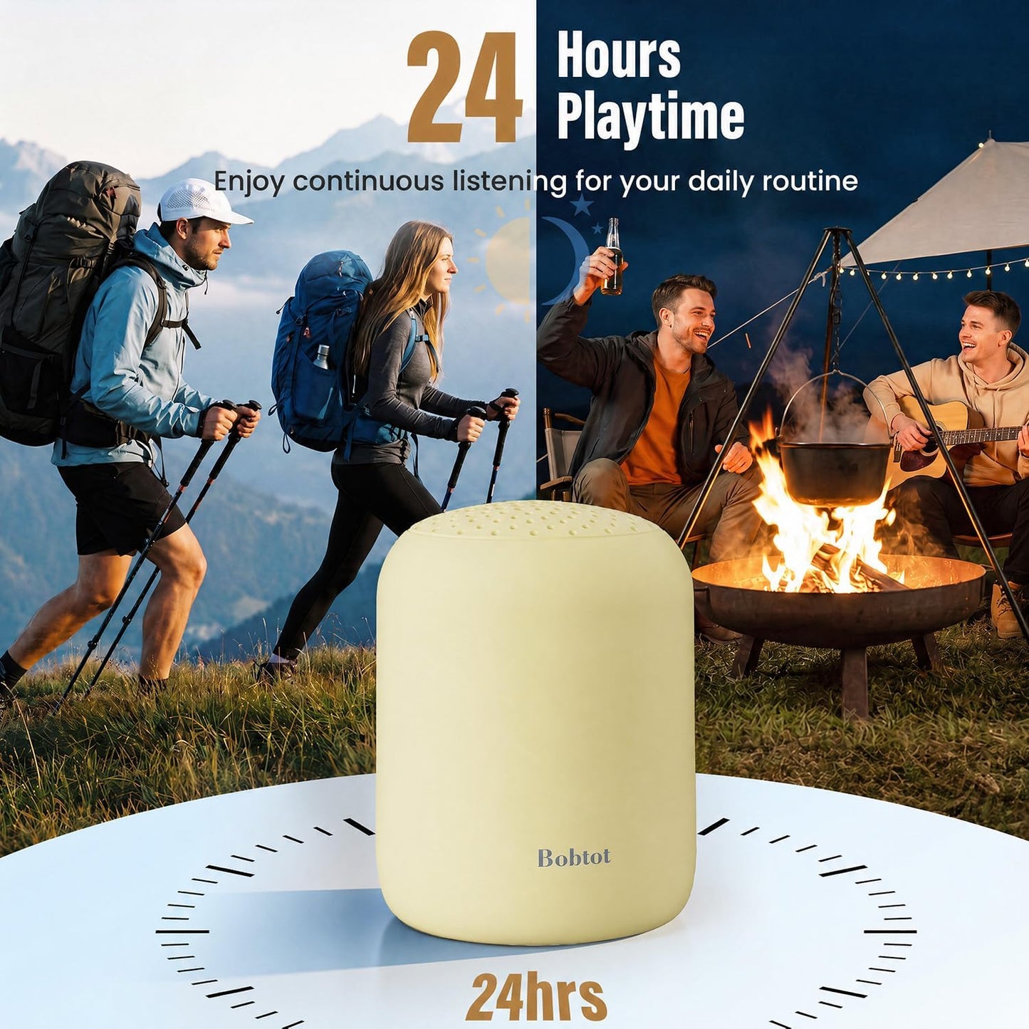 Bobtot 24H Portable Bluetooth Speakers Wireless, Waterproof Shower Speaker with Playtime, Loud Stereo Sound, TWS