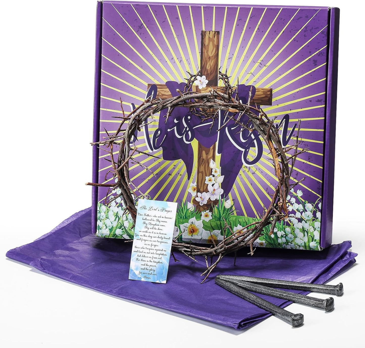 Seematn Easter Crown of Thorns Set - 8-Inch Christian Wreath with Cross Nails & Prayer Card