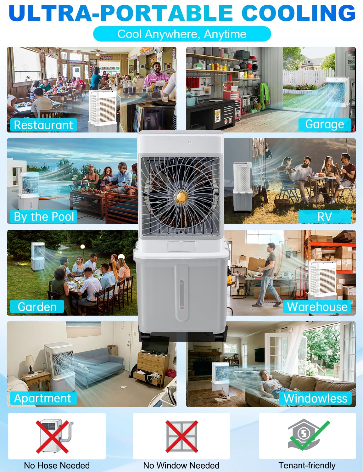 Portable Air Conditioners,Swamp Cooler Evaporative Air Cooler 2026 Upgraded Windowless with 10GAL Detachable Tank,120° Oscillation,Ultra Quiet,Timer,Remote,Cooling Fan for Apartmen