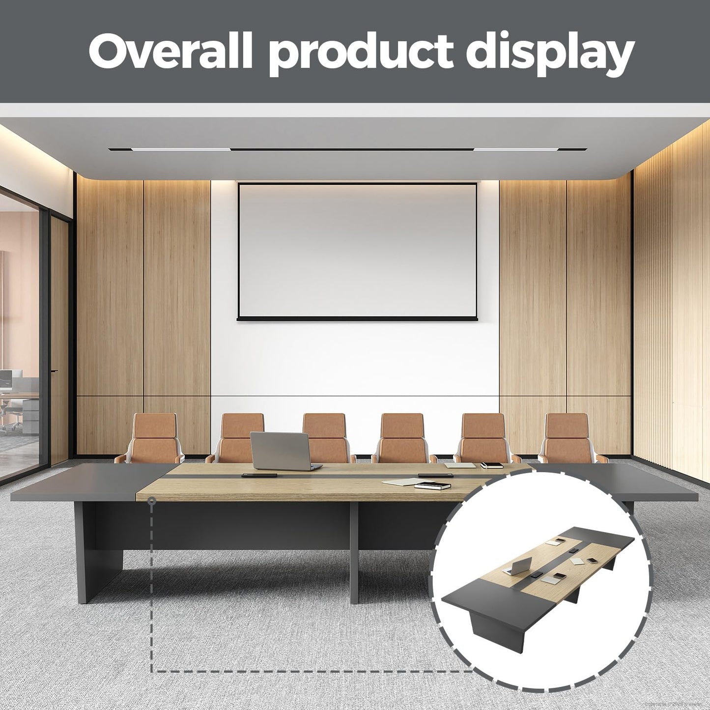 11.5 ft Conference Table for 12 People, Large Meeting Table with Built-In Power Outlet, Cable Management & 2-Inch Thickened Tabletop, Office Conference Room Table, Oak and Grey, 138"L x 59"W x 30"H