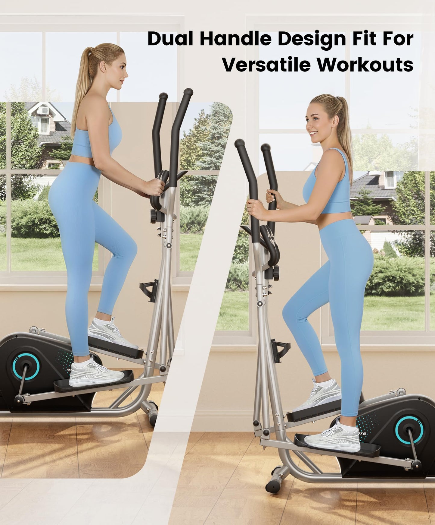 THERUN Elliptical Exercise Machine, Ultra-Quiet Elliptical Machine for Home, 13.2LBS Flywheel Elliptical Trainer, 16 Resistance Levels Elliptical Training Machines w/Pulse Sensor, LCD Monitor (Aqua)