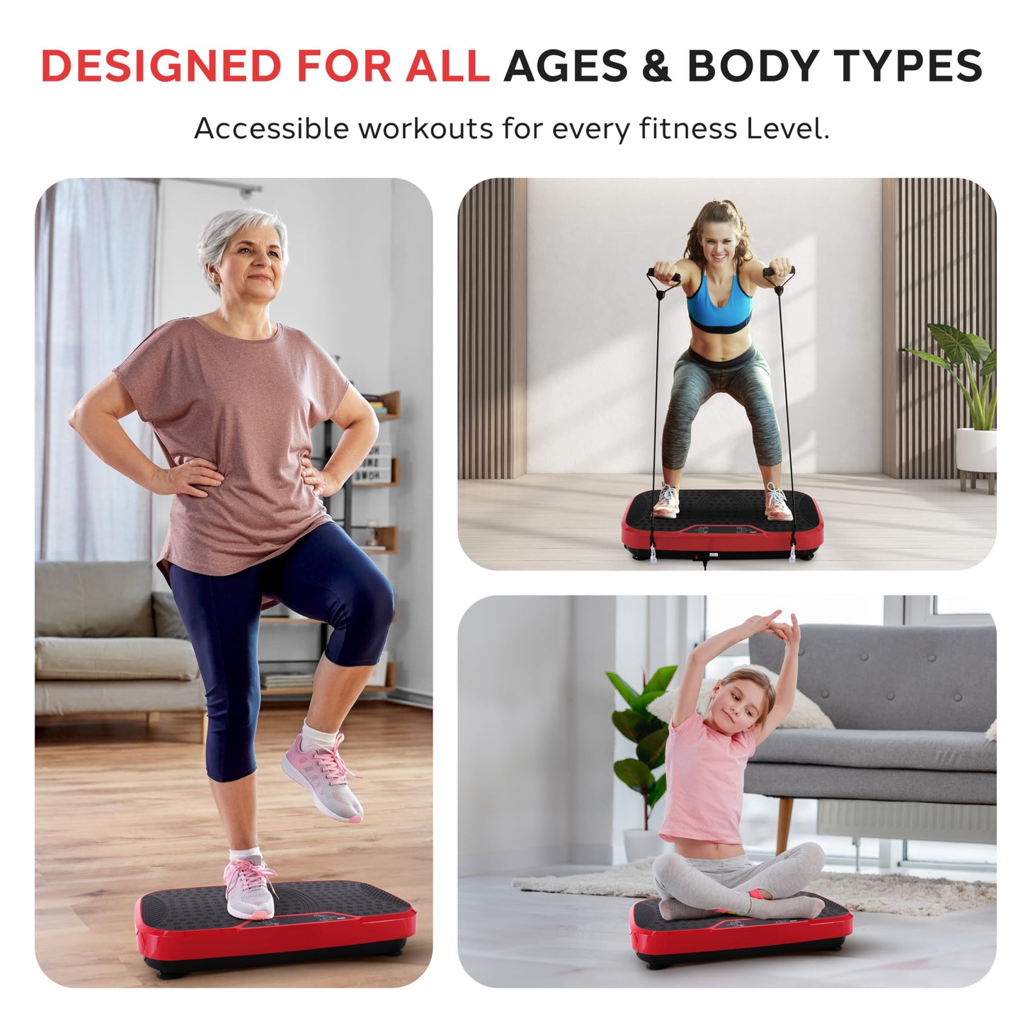 Hurtle Fitness Vibration Platform Machine - Home Gym Whole Body Shaker Exercise Machine Workout Trainer Fast Weight Loss with Resistance Bands Easy Carry Wheel with Handle, Remote Adjustable Speed