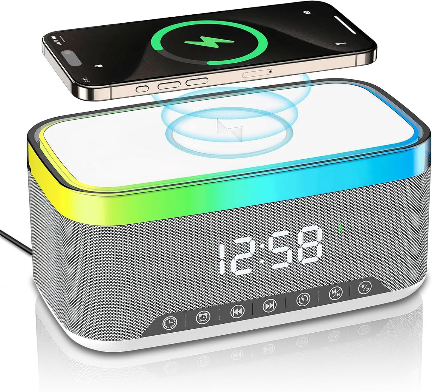 Strackvial 15W 2x10W 6 BT5.3/AUX/TF/USB, Bluetooth Speaker with Wireless Charging & Digital Clock, LED Display, Qi