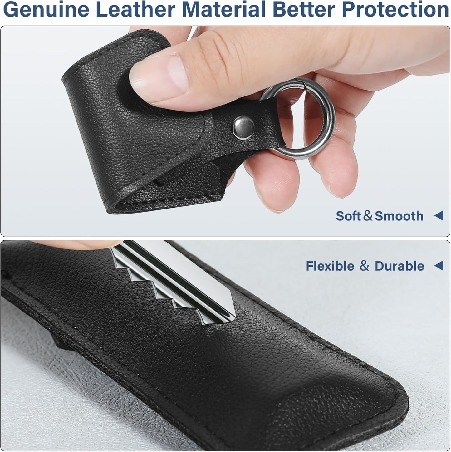 Veeloon 2 Pack, Genuine Leather USB Flash Drive Holder Anti Lost Small Protective Case Cover with Keychain, Portable