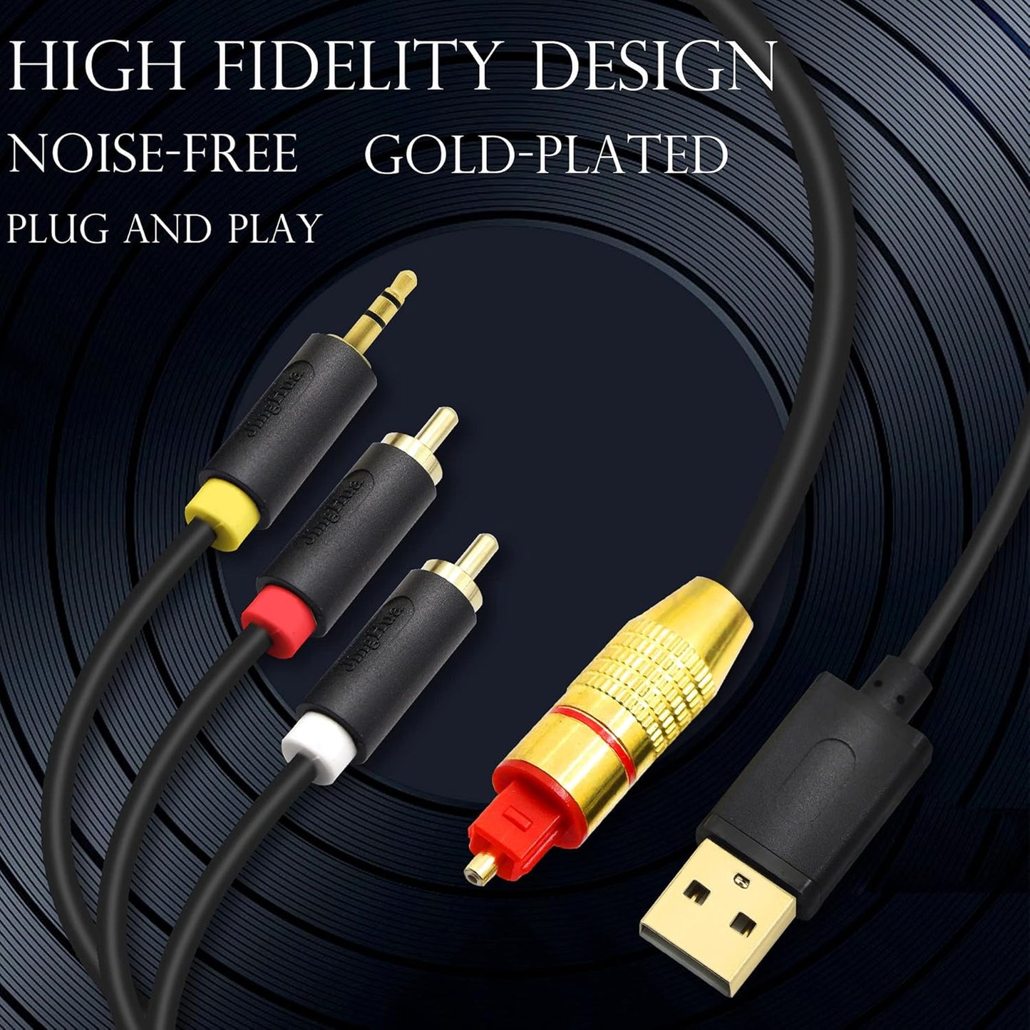 3.5mm 2 PS4, GINTOOYUN USB Fiber Optic Digital Analog Audio Cable, AUX SPDIF Digital Fiber Optic to + RCA Jack