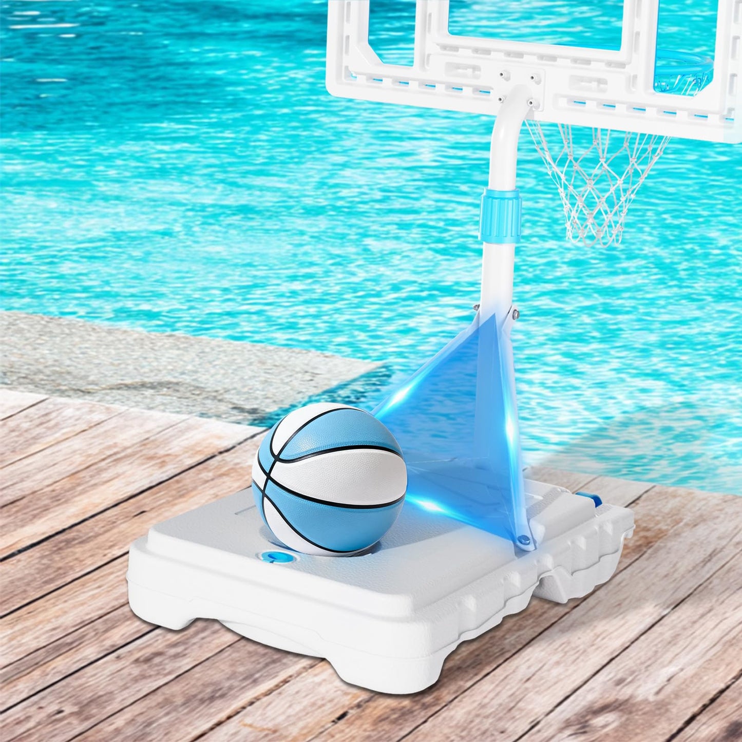BACKYARD BLITZ Pool Basketball Hoop, 32in Portable Swimming Basketball Hoop for Pool, Stainless Steel Rust-Proof Basketball Goal Set Outdoor/Indoor