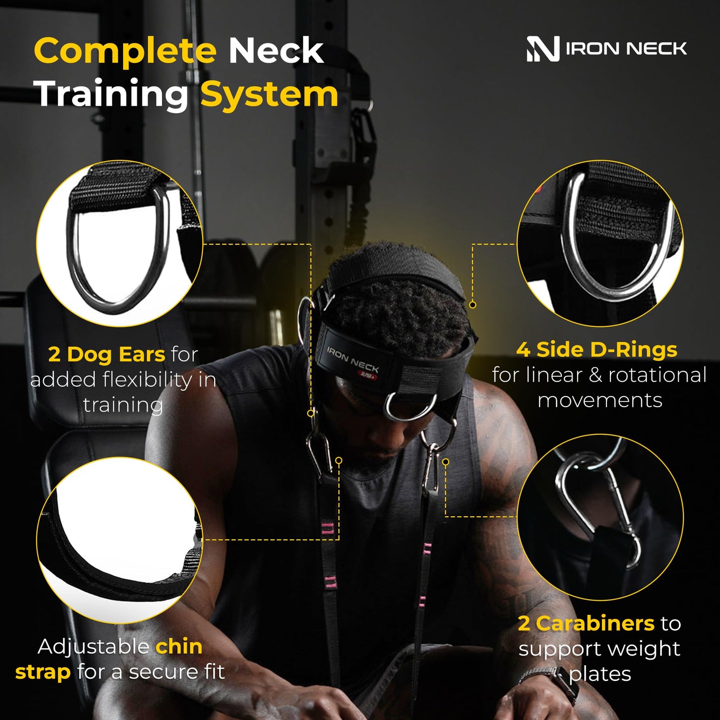 Iron Neck Neck Trainer, Exerciser, & Strengthener with Adjustable Head and Chin Strap - Portable Head Harness for Weight Lifting, Home, & Gym Use - Exercise & Workout Equipment (Rafa, Red)