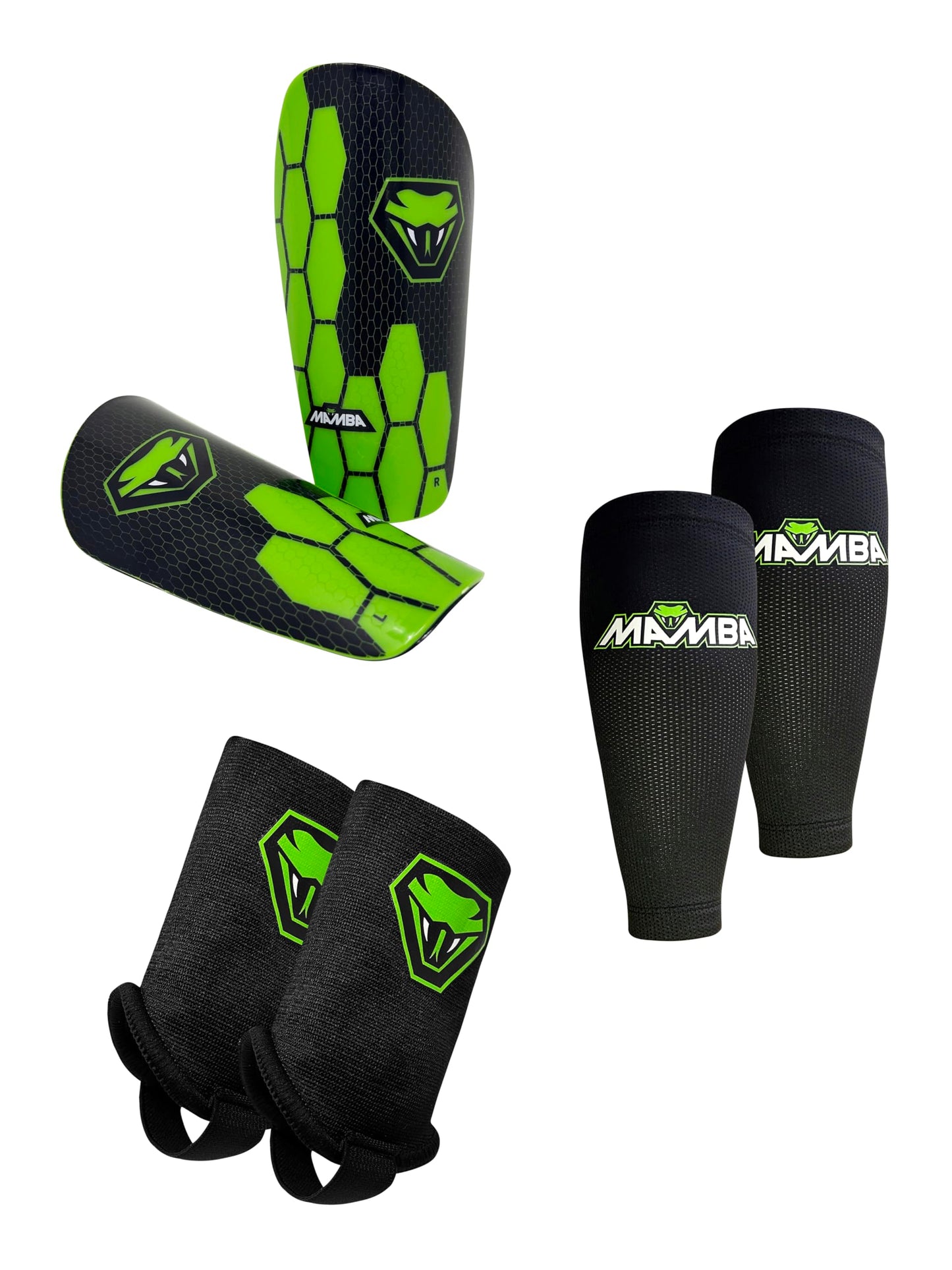 Mamba Ultimate Shin Guard Set | Soccer Shin Pads, Ankle Guards & Compression Sleeves for Optimum Flexibility & Protection | Kids/Adults | Unique 3 Piece Design (L)