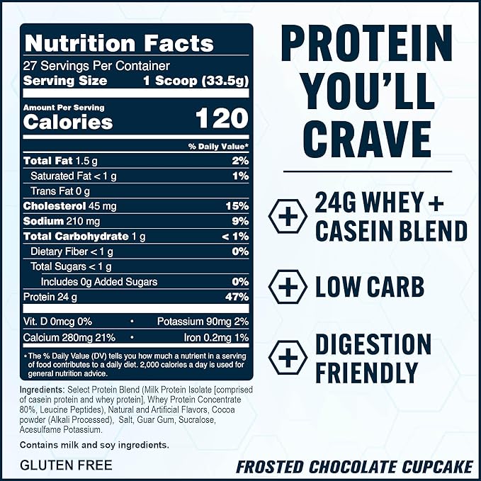 PEScience Select Protein Powder, Whey and Casein Blend, Clean Protein Powder for Women and Men, Low Calorie, Low Carb, Keto Friendly, Gluten Free - Frosted Chocolate Cupcake - 27 Servings