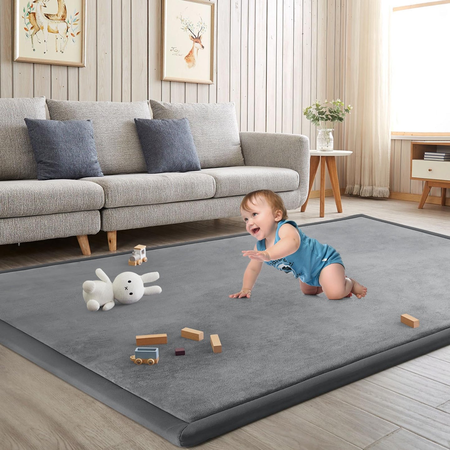 ILPEOD Baby Play Mat for Floor Nursery Rug Muscle Mat Area Rug Playroom Rug 47"x47" Playpen Mat Memory Foam 1.3" Thick Crawling Mat for Babies,Toddlers, Infants, Kids,Grey