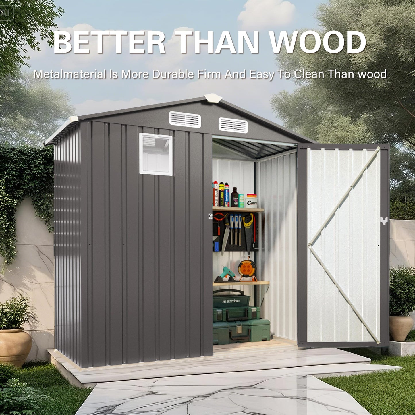 KEIKI 6x4 FT Outdoor Metal Storage Shed with Window and Lockable Door,Peaked Roof for Patio Backyard Garden