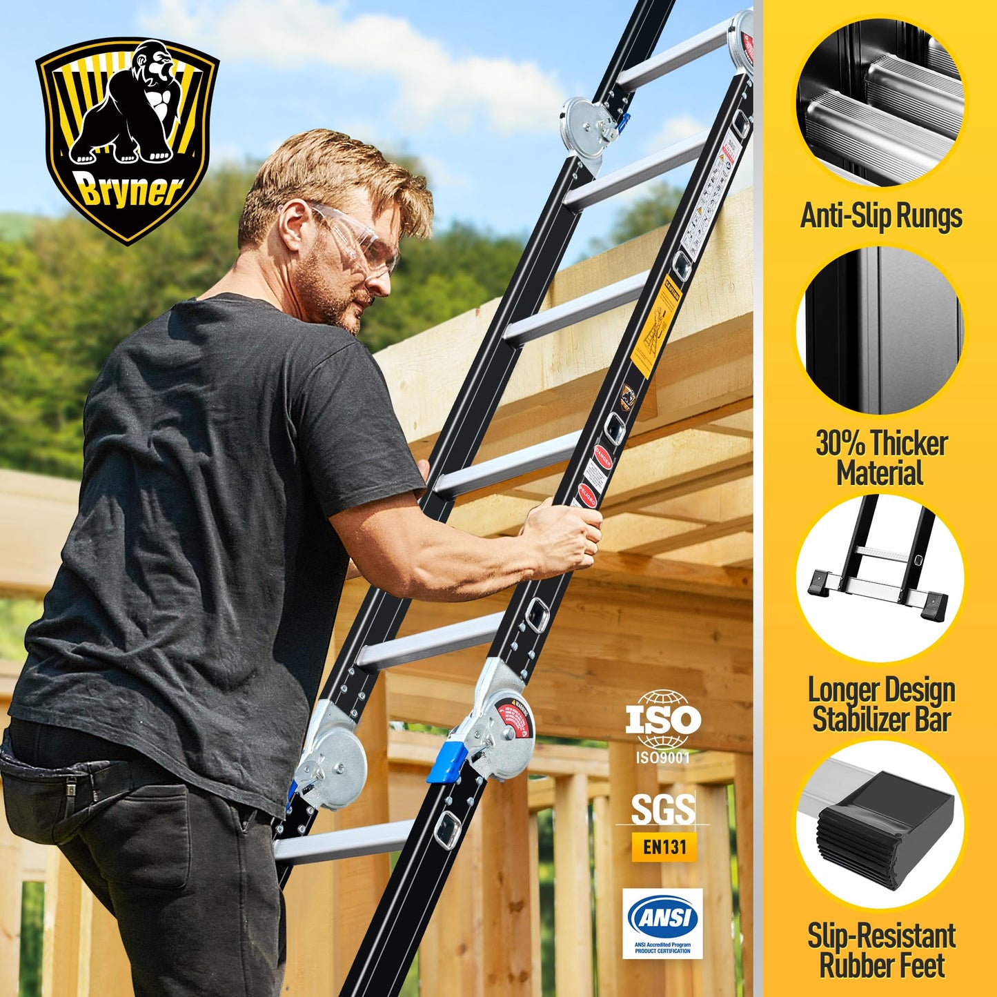 Bryner 7 in 1 Multi-Purpose Ladder Aluminium 14Ft Folding Adjustable Telescoping Step Extension Ladder Meet SGS EN 131 Standard Heavy Duty 330lbs